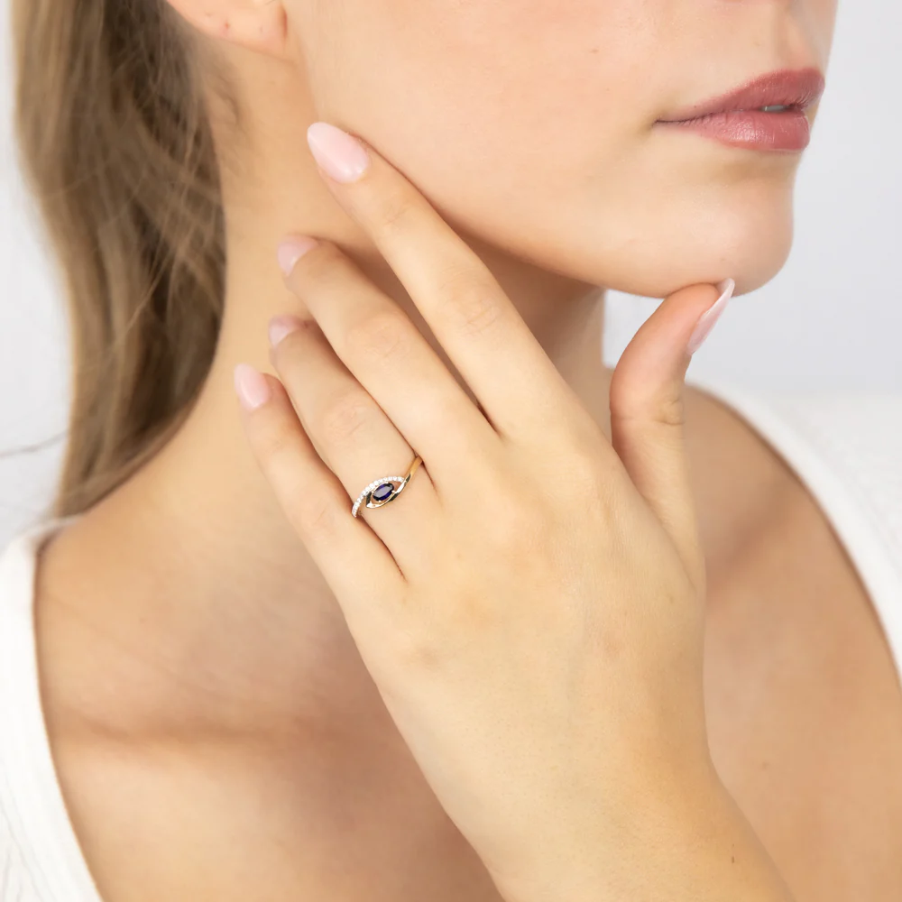 9ct Yellow Gold 0.27 Created Sapphire & 16Cubic Zirconia Ring - Image 3