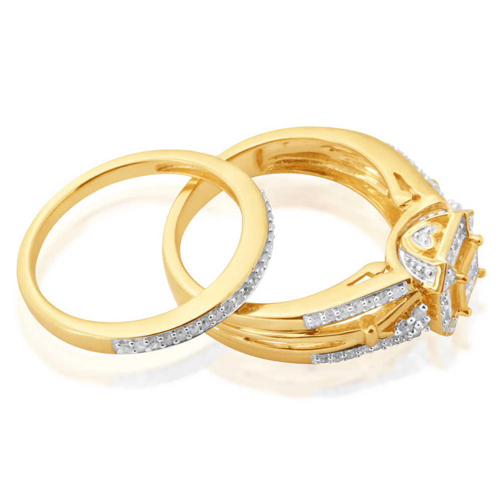 9ct Yellow Gold 0.45 Carat Diamond Bridal 2 Ring Set - Image 2