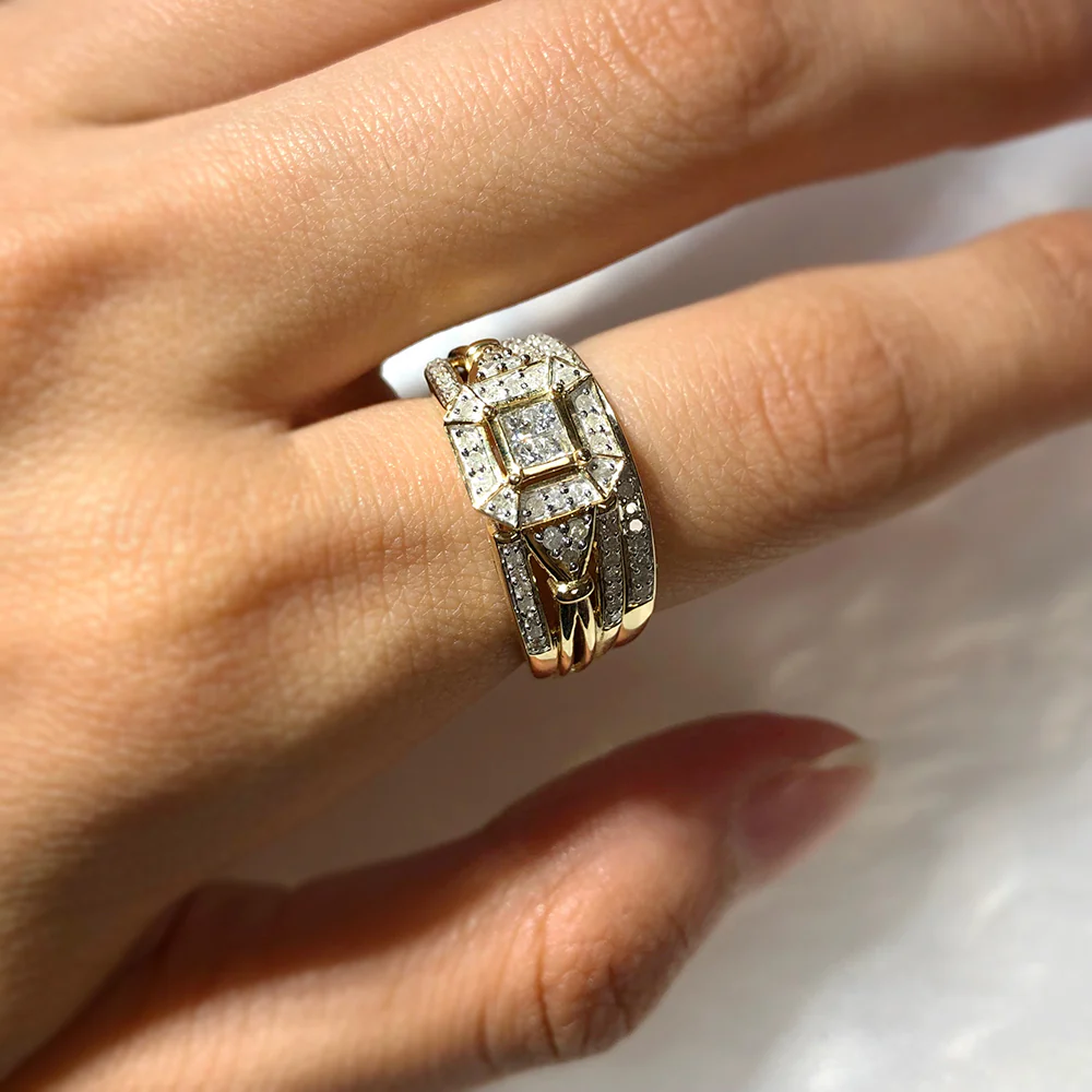 9ct Yellow Gold 0.45 Carat Diamond Bridal 2 Ring Set - Image 3