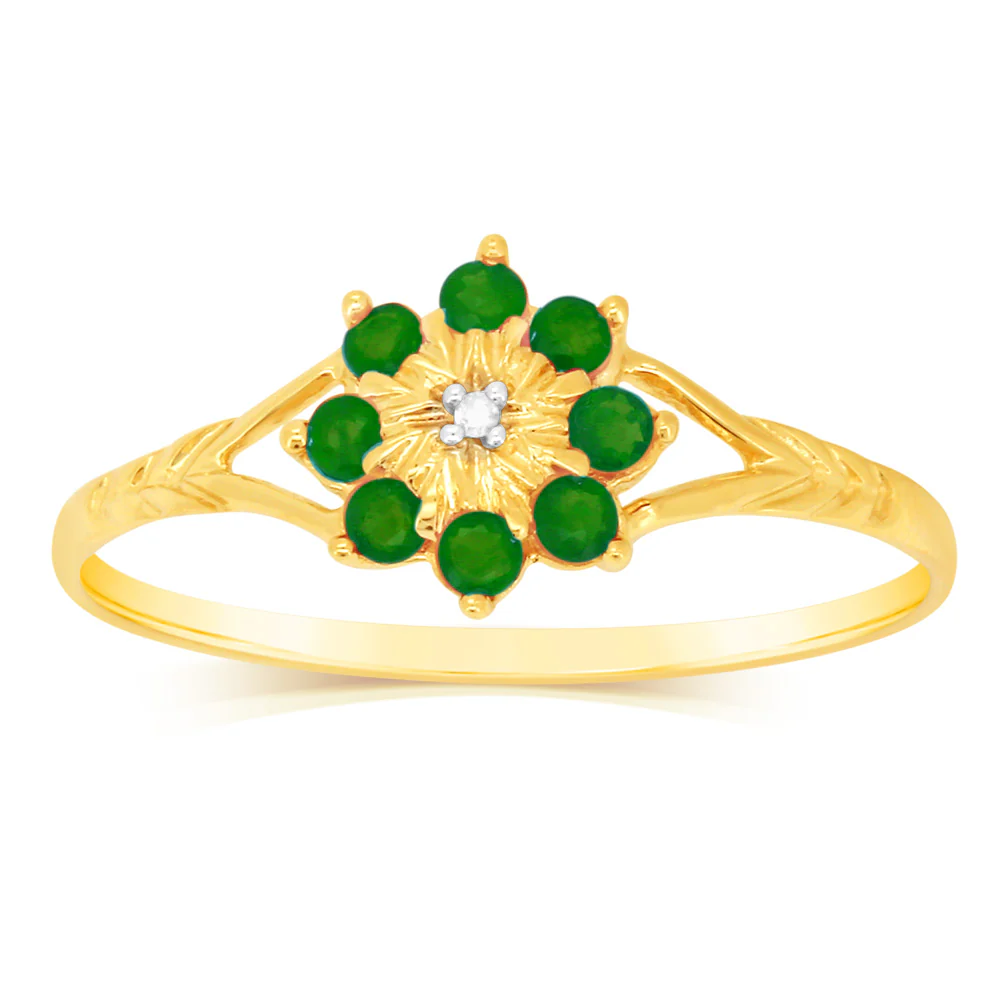 9ct Yellow Gold 0.45 Carat Natural Emerald & Diamonds Ring - Image 2