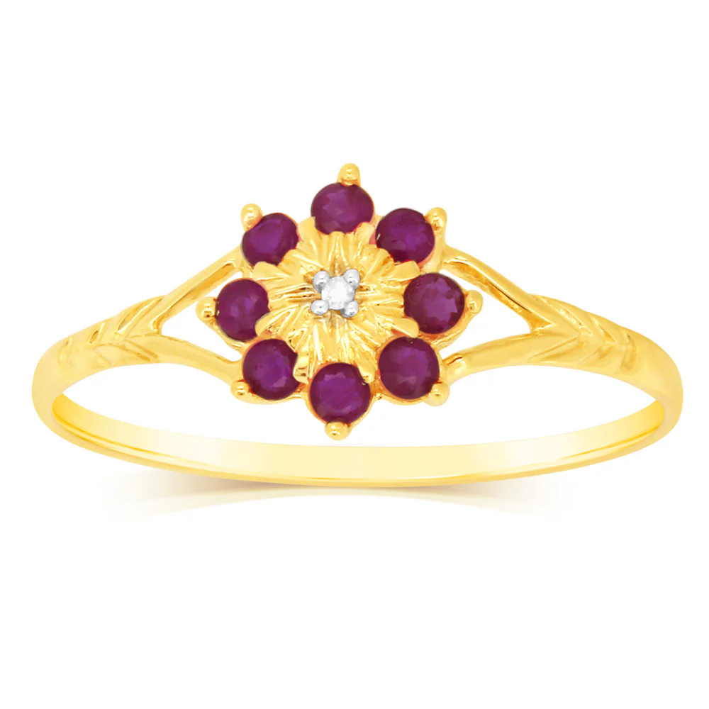 9ct Yellow Gold 0.5 Carat Natural Ruby & Diamonds Ring - Image 2