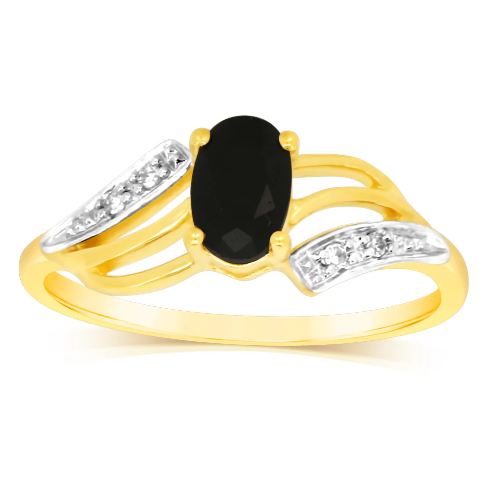 9ct Yellow Gold 0.65 Carat Natural Sapphire & Diamonds Ring - Image 2