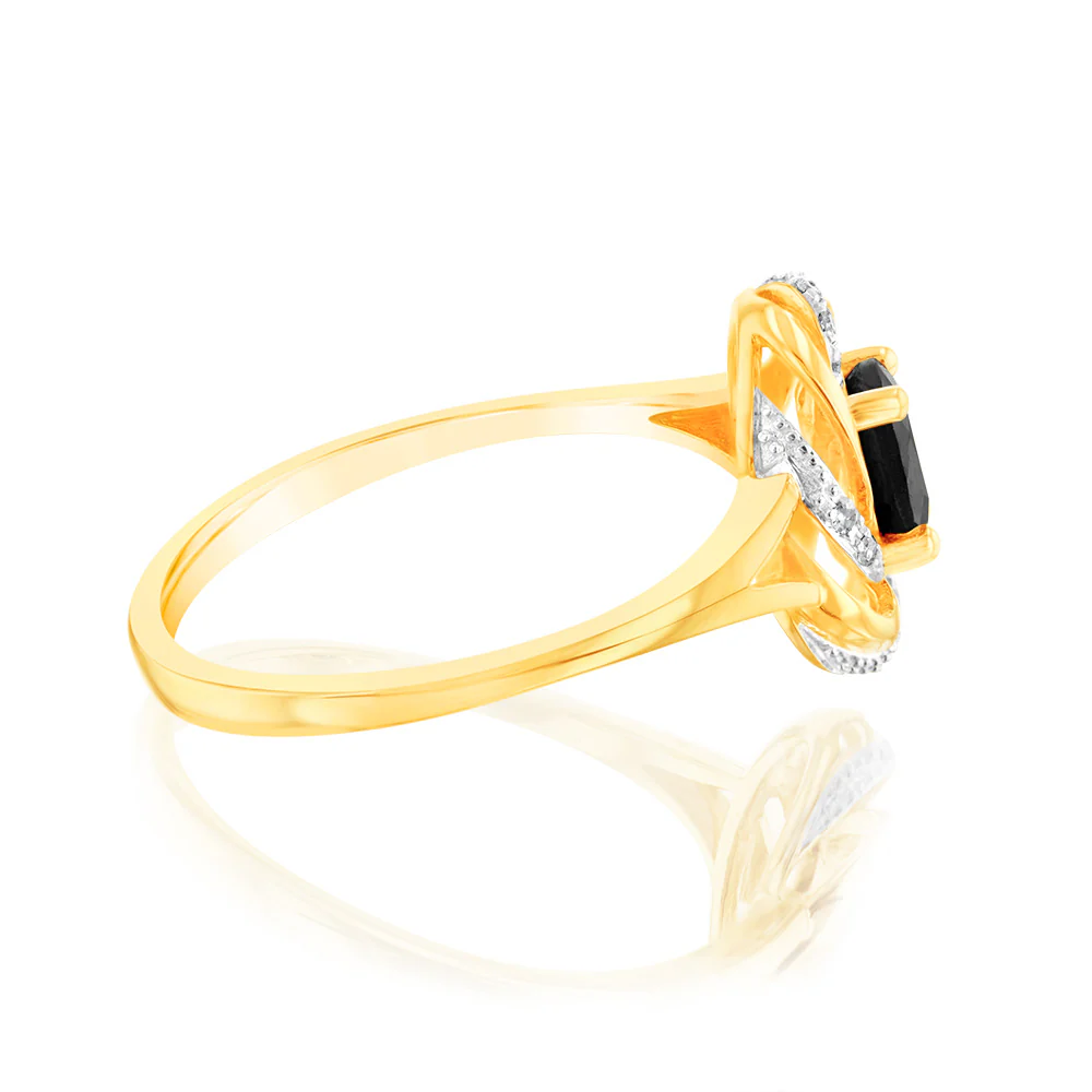 9ct Yellow Gold 0.65Ct Natural Sapphire Ring in 12 Diamonds - Image 2