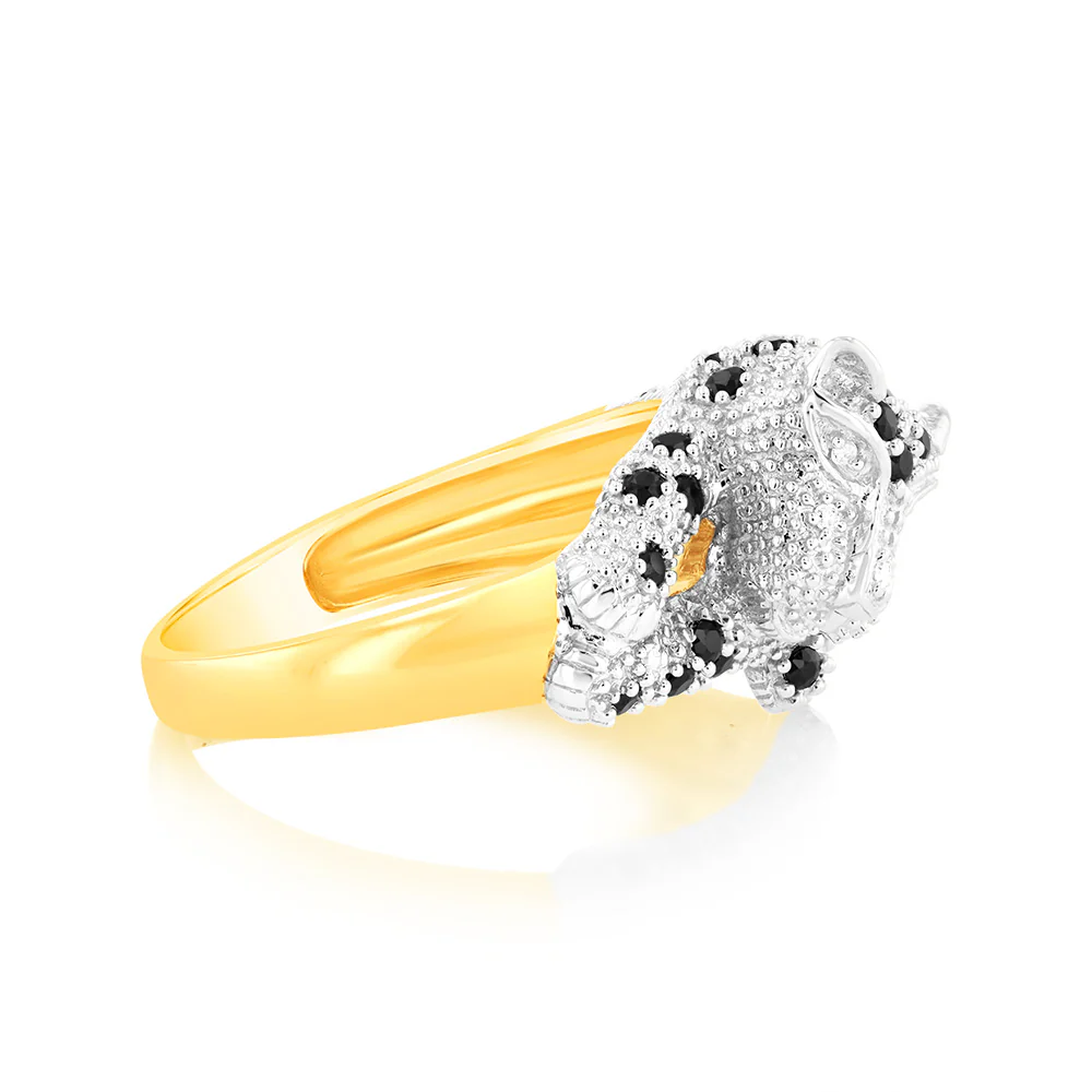9ct Yellow Gold 0.82Ct Sapphire & 20 Diamond Men's Ring - Image 2