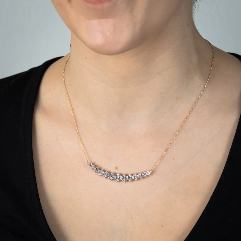 9ct Yellow Gold 1/10 Carat Diamond Curved Chain Necklace - Image 2