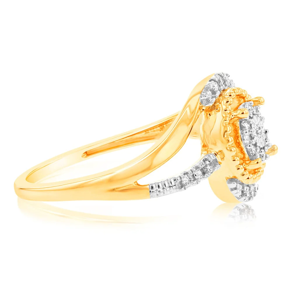 9ct Yellow Gold 1/10 Carat Diamond Dress Ring - Image 2