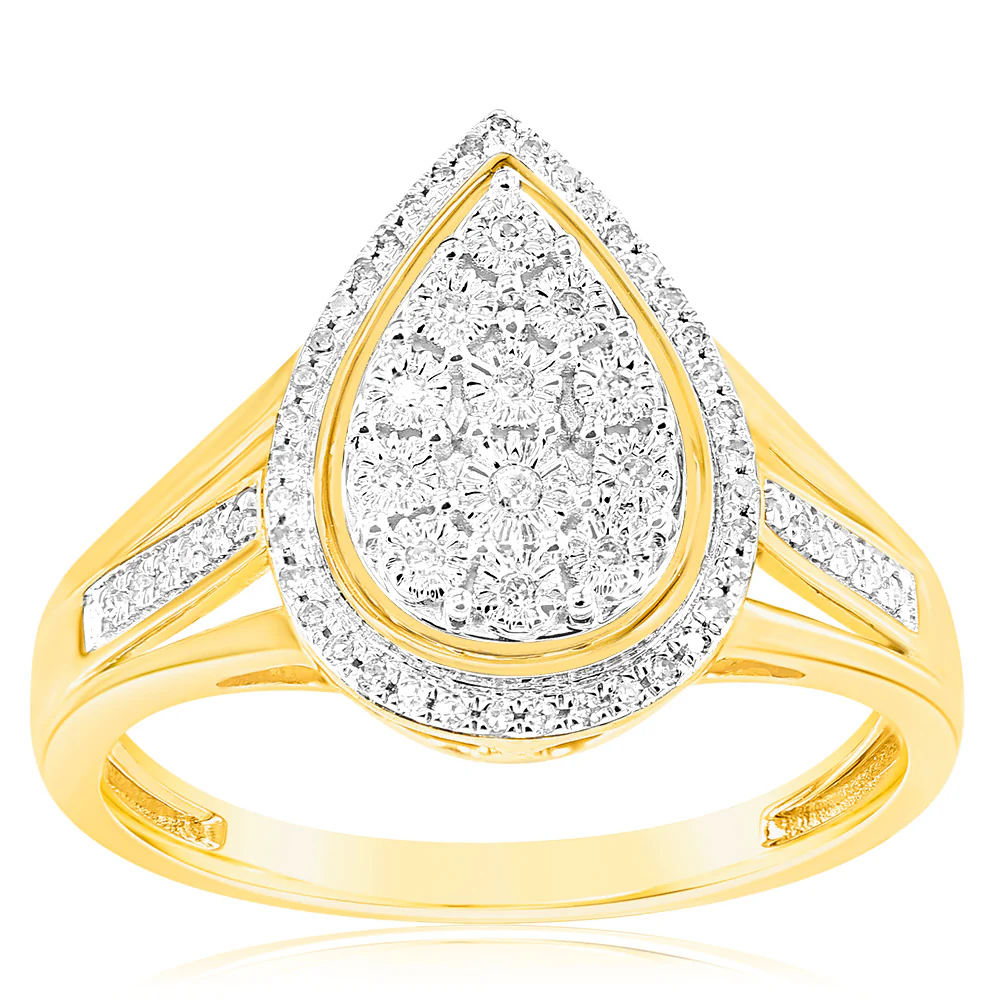 9ct Yellow Gold 1/10 Carat Diamond Ring set with 58 Round Brilliant Cut Diamonds - Image 2