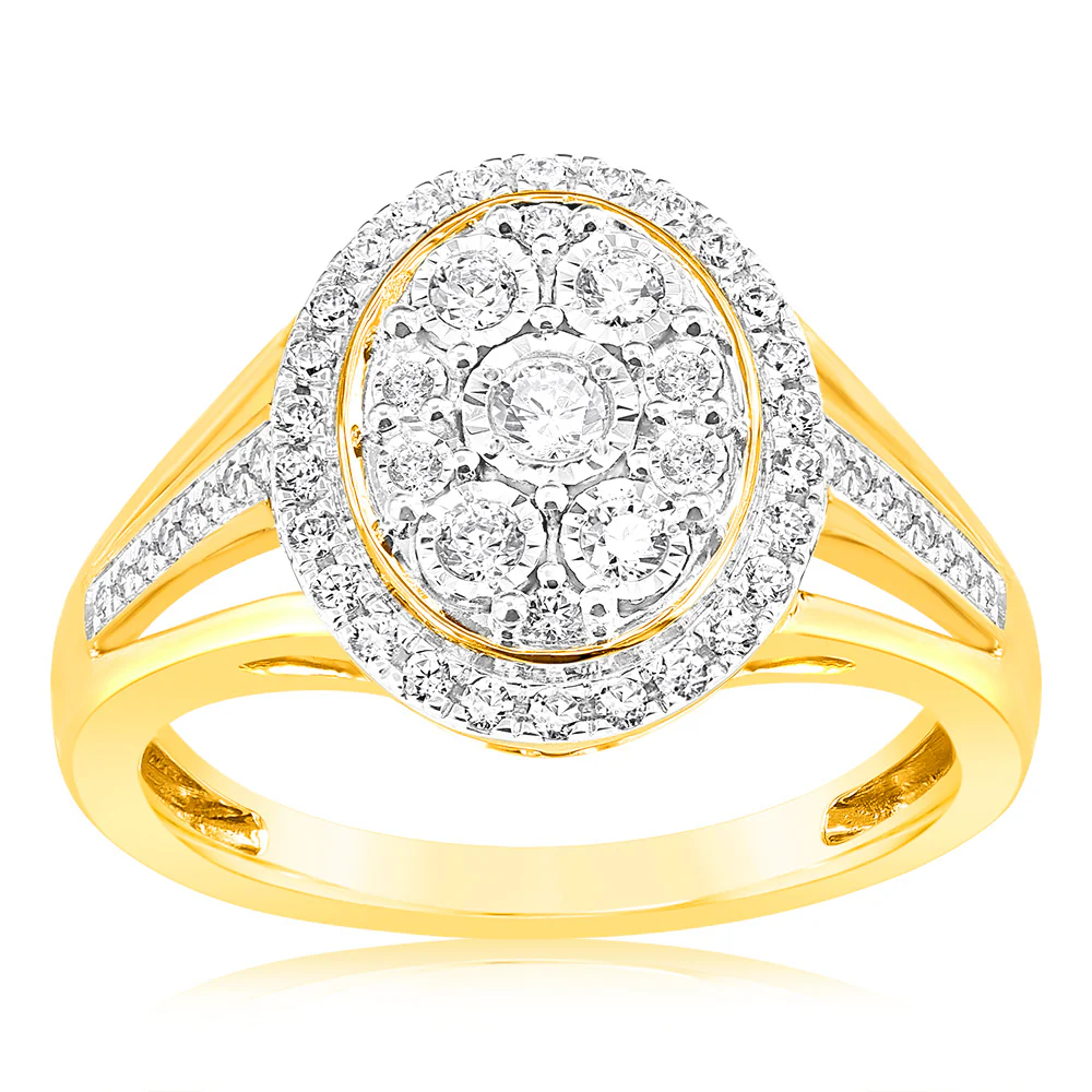9ct Yellow Gold 1/10 Carat Diamond Ring set with 64 Round Brilliant Cut Diamonds - Image 2