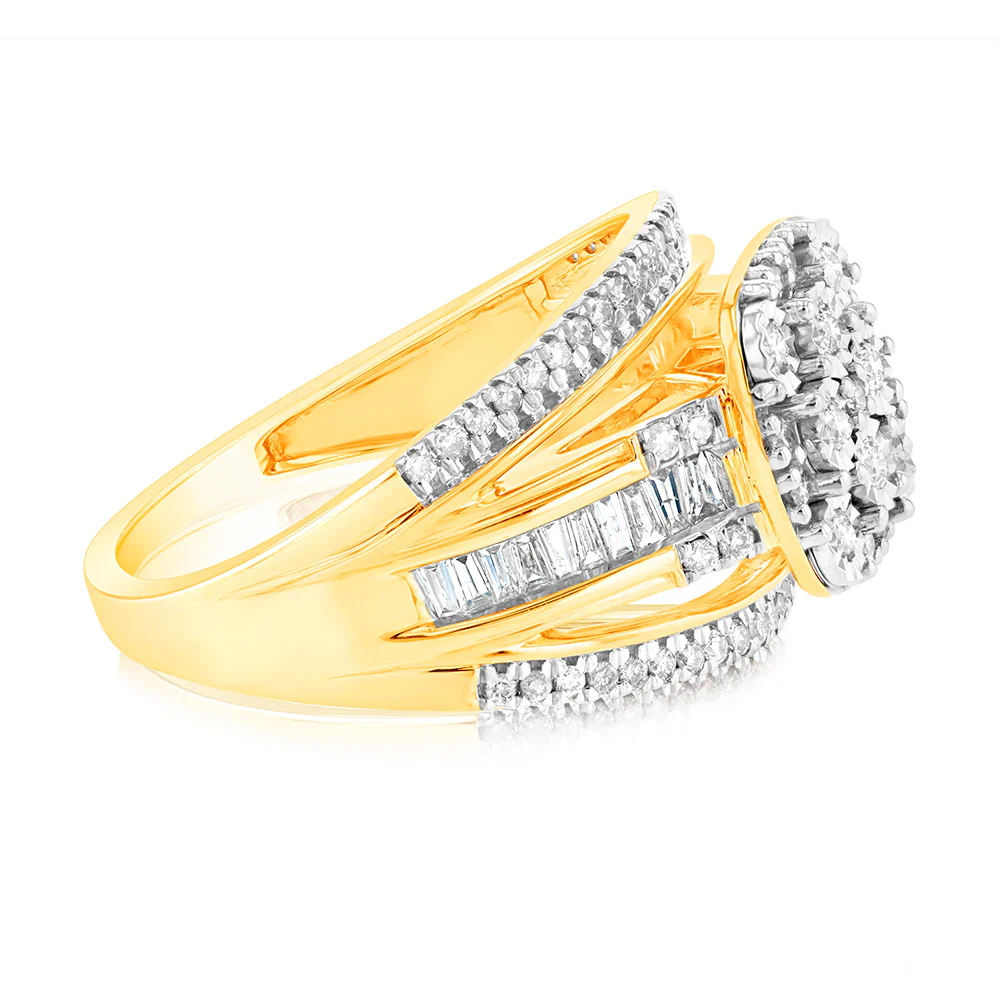9ct Yellow Gold 1/2 Carat Diamond Big Look Dress Ring - Image 2