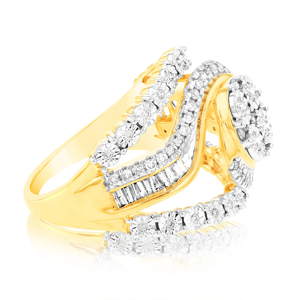 9ct Yellow Gold 1/2 Carat Diamond "Big Look" Dress Ring - Image 2
