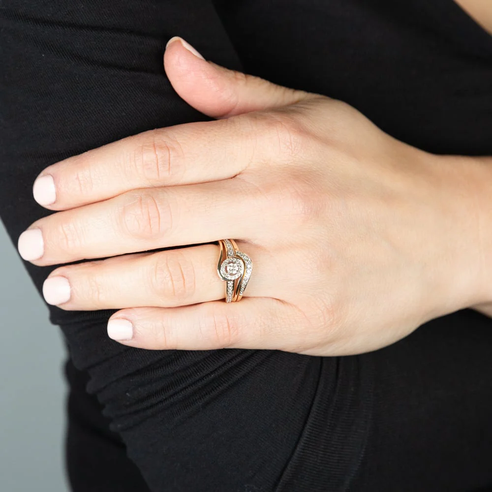 9ct Yellow Gold 1/2 Carat Diamond Bridal Set Ring with Halo Setting - Image 3