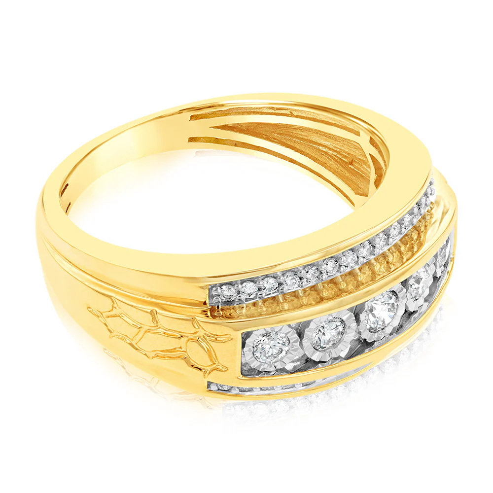9ct Yellow Gold 1/2 Carat Diamond Mens Ring - Image 2