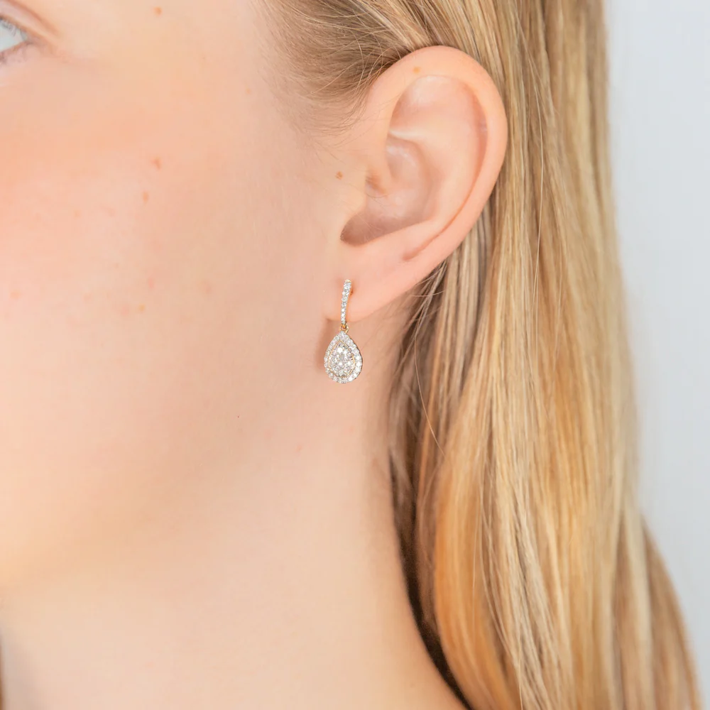 9ct Yellow Gold 1/2 Carat Diamond Pear Shaped Earrings - Image 2