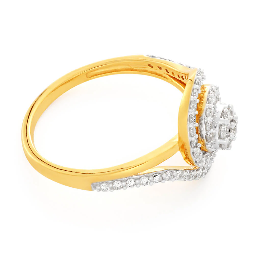 9ct Yellow Gold 1/2 Carat Diamond Ring Set with 59 Stunning Brilliant Diamonds - Image 2