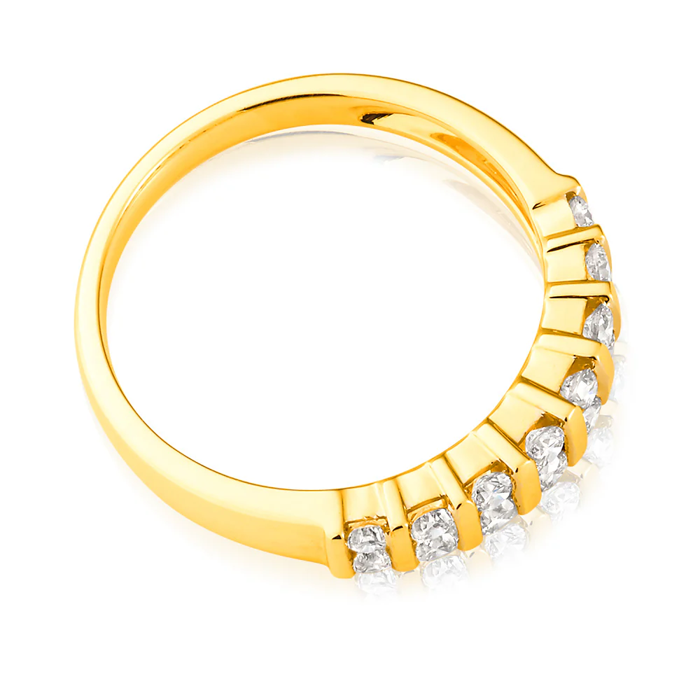 9ct Yellow Gold 1/2 Carat Double Row Channel Set Diamond Ring - Image 2