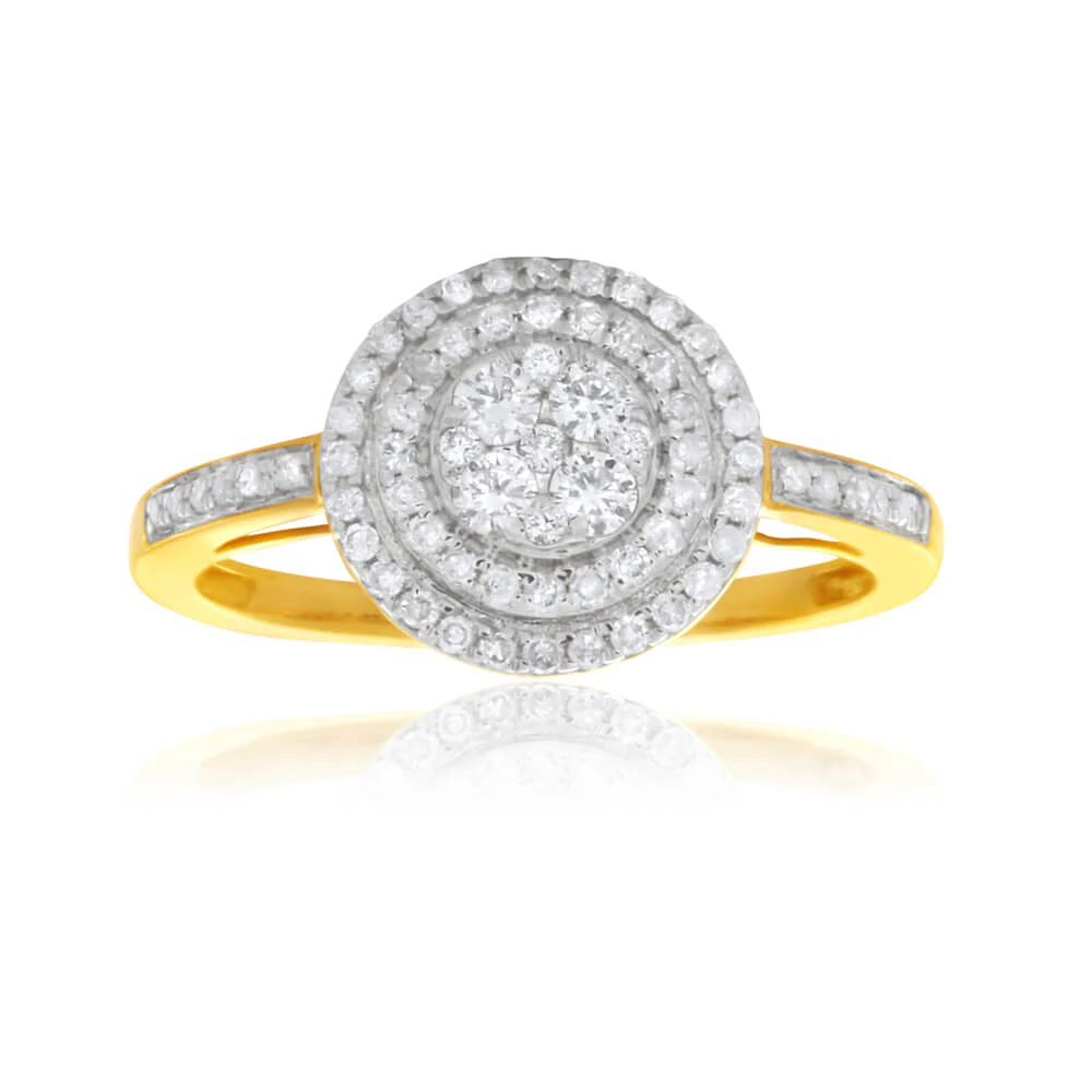 9ct Yellow Gold 1/2 Carat Halo Diamond Ring - Image 2