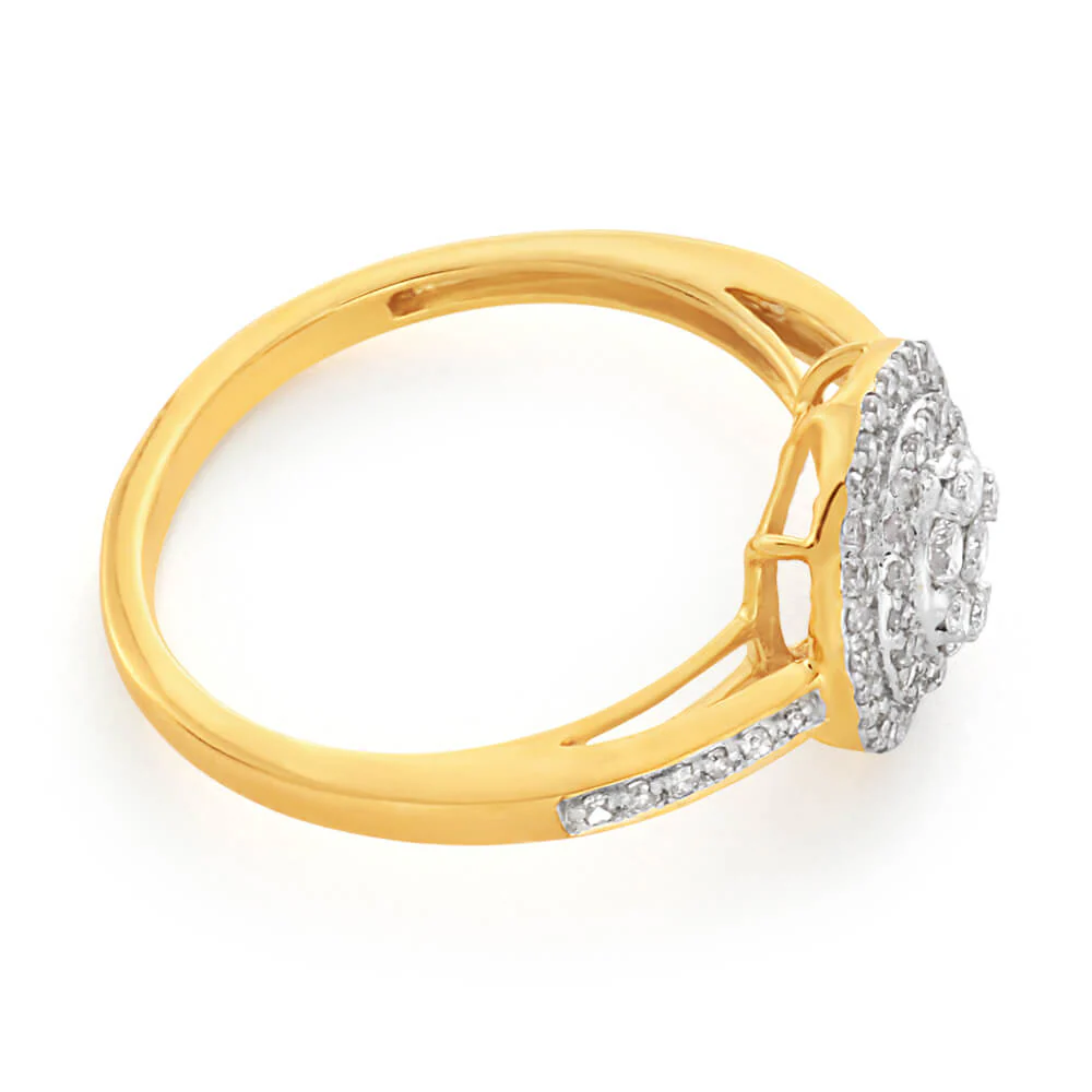 9ct Yellow Gold 1/2 Carat Halo Diamond Ring - Image 3