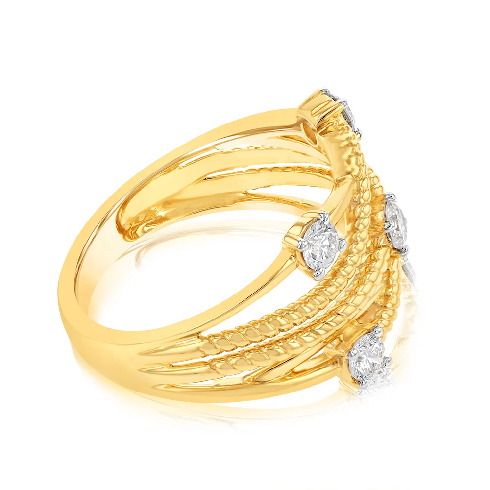 9ct Yellow Gold 1/2 Carat Lab Grown Diamond Rope Effect Dress Ring - Image 2