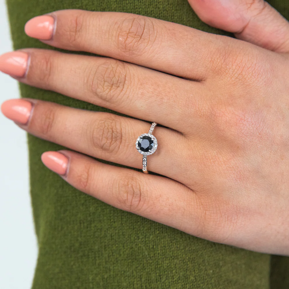 9ct Yellow Gold 1.20ct Natural Sapphire and 1/10 Carat Diamond Halo Ring - Image 2