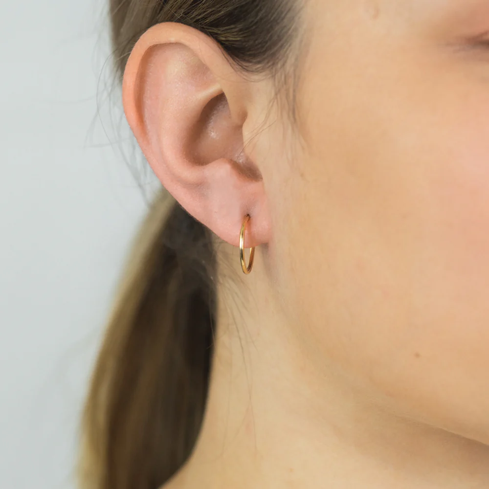 9ct Yellow Gold 1.2x14mm Hinged Hoop Earrings - Image 2