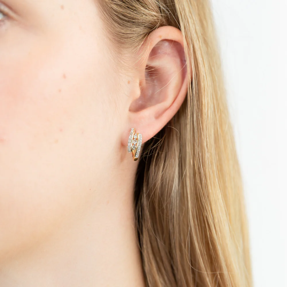 9ct Yellow Gold 1/3 Carat Diamond Earrings - Image 2