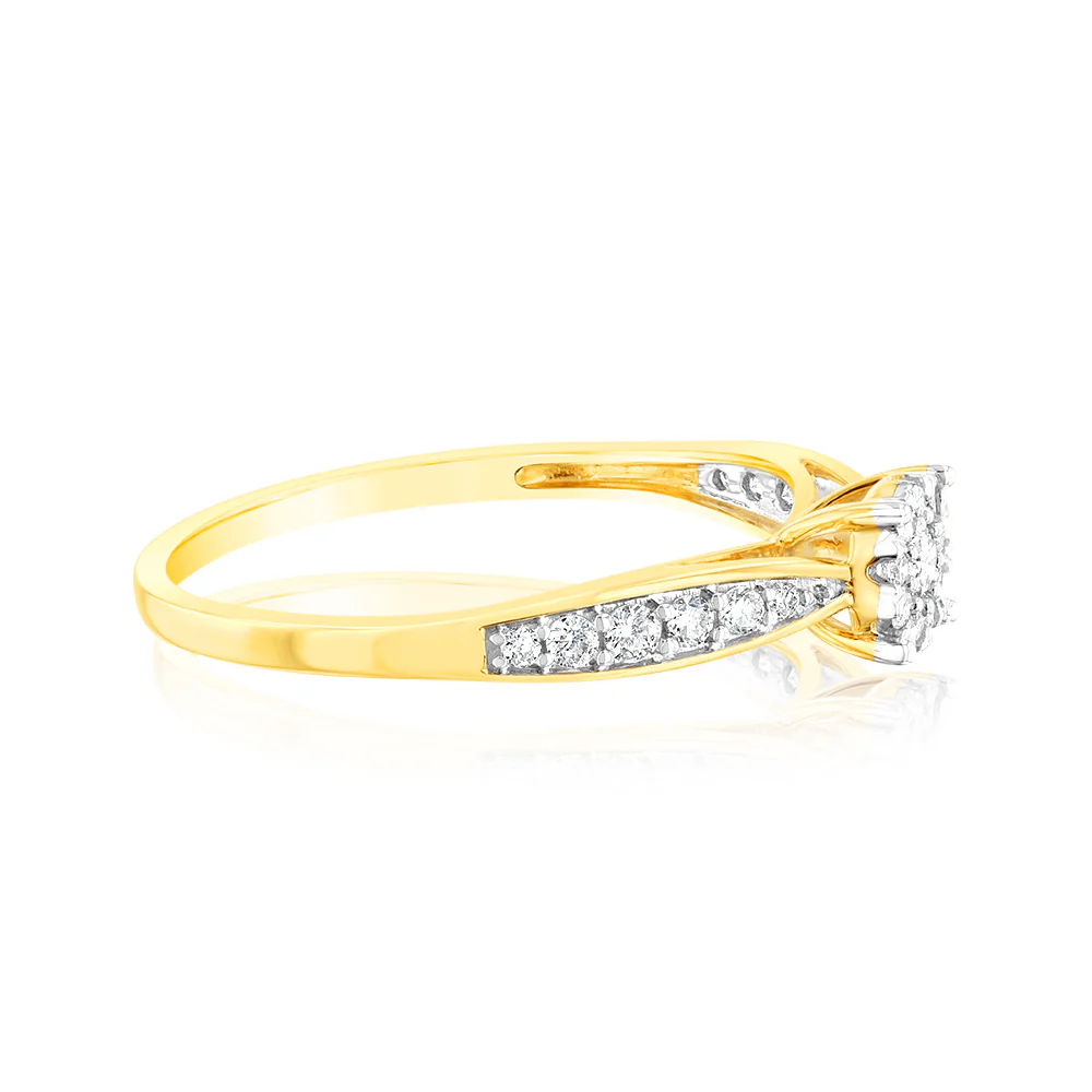 9ct Yellow Gold 1/3 Carat Diamond Halo Solitaire Ring - Image 2