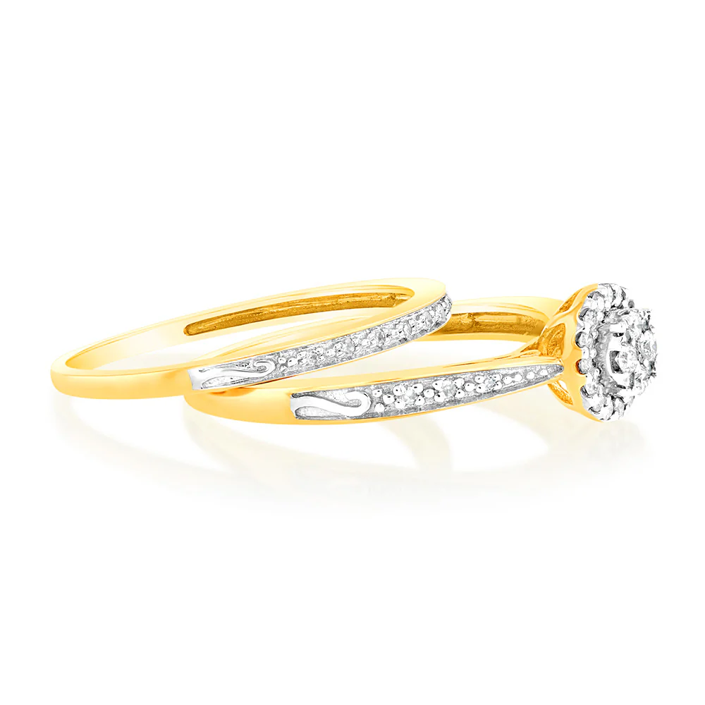 9ct Yellow Gold 1/4 Carat Diamond Bridal Ring Set - Image 2