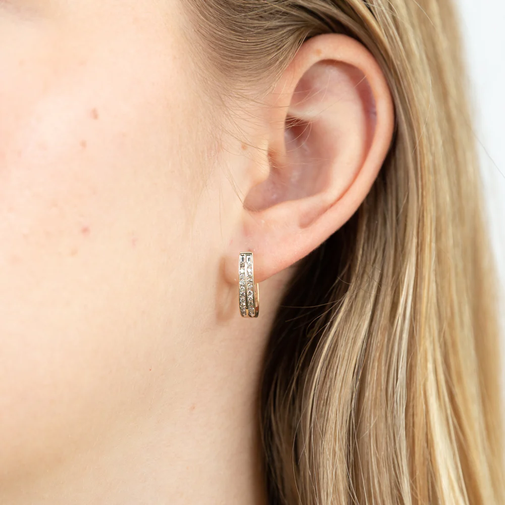 9ct Yellow Gold 1/4 Carat Diamond Double Row Hoop Earrings - Image 2