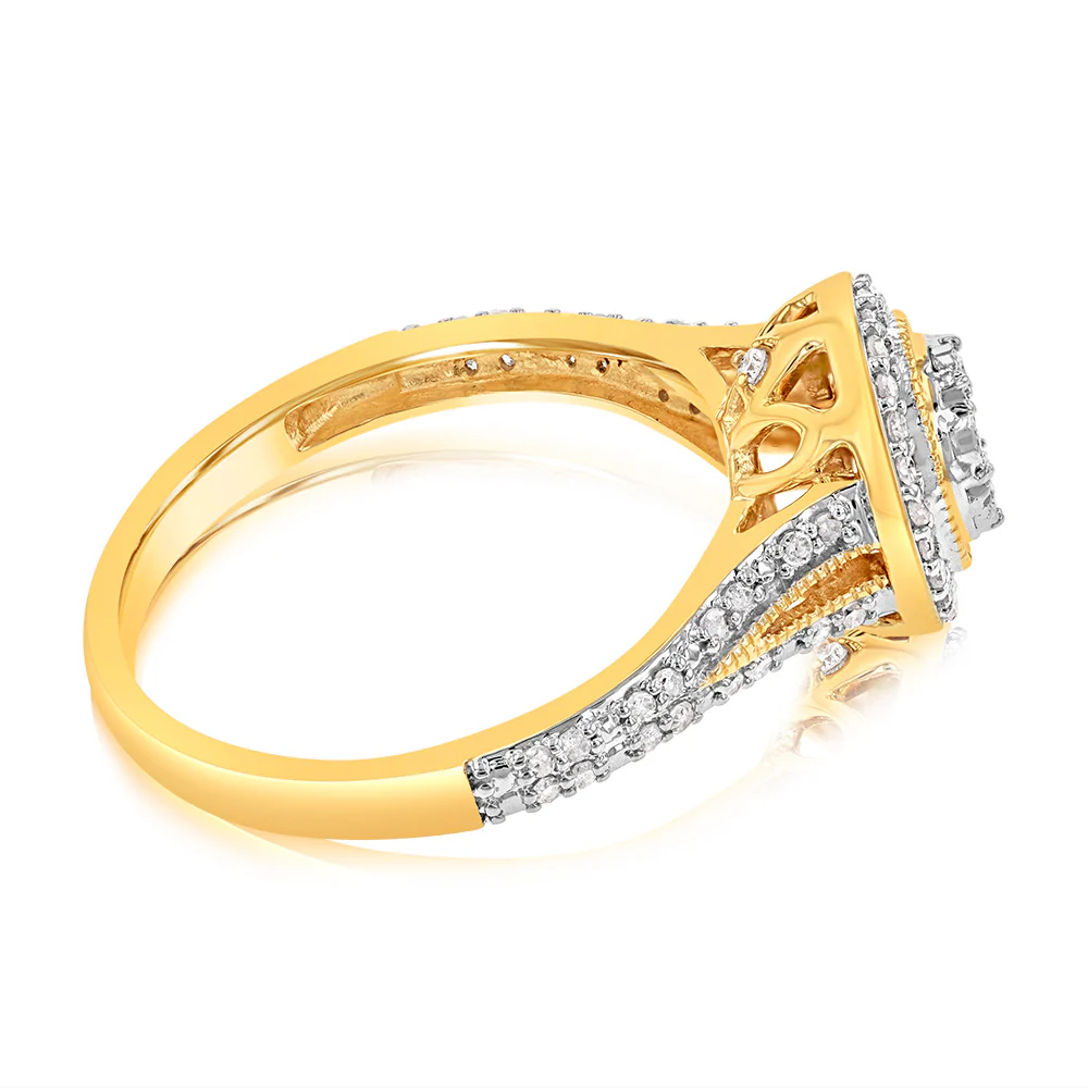 9ct Yellow Gold 1/4 Carat Diamond Dress Ring - Image 2