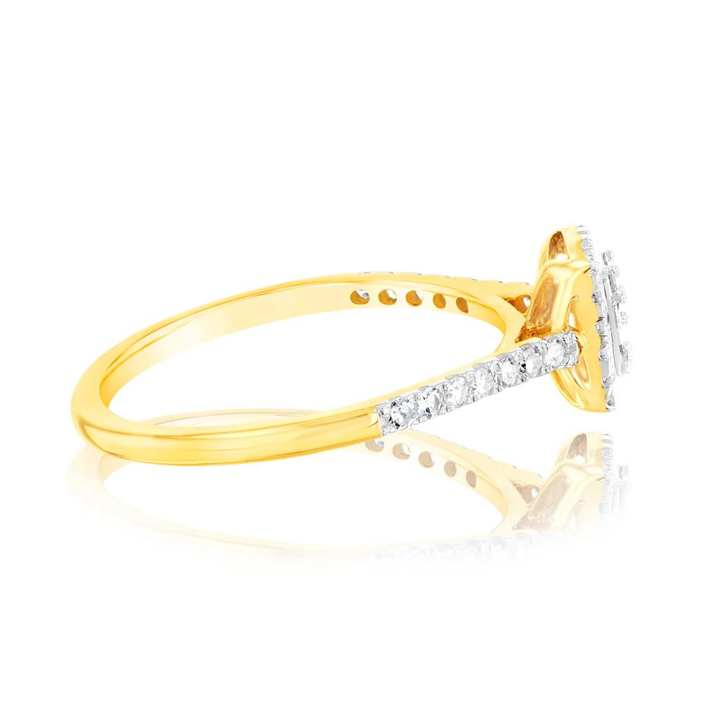 9ct Yellow Gold 1/4 Carat Diamond Halo Dress Ring - Image 2