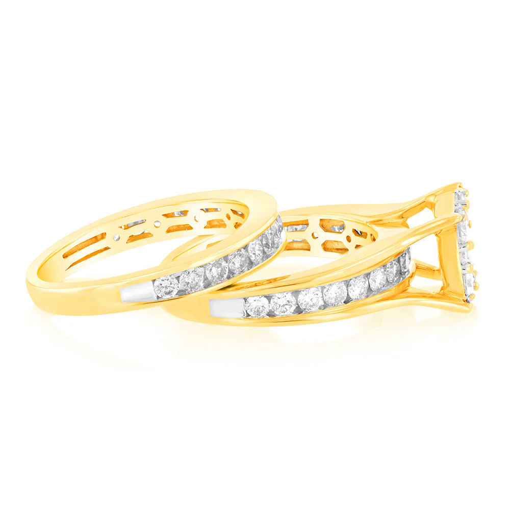 9ct Yellow Gold 1.5 Carat Diamond 2 Ring Bridal Set - Image 2
