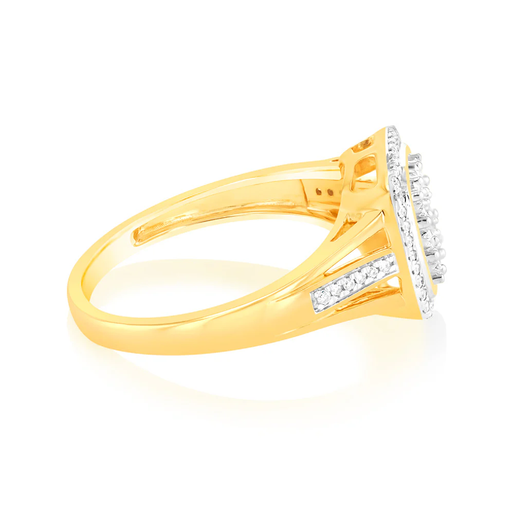 9ct Yellow Gold 1/5 Carat Diamond Ring with 57 Brilliant Cut Diamonds - Image 2