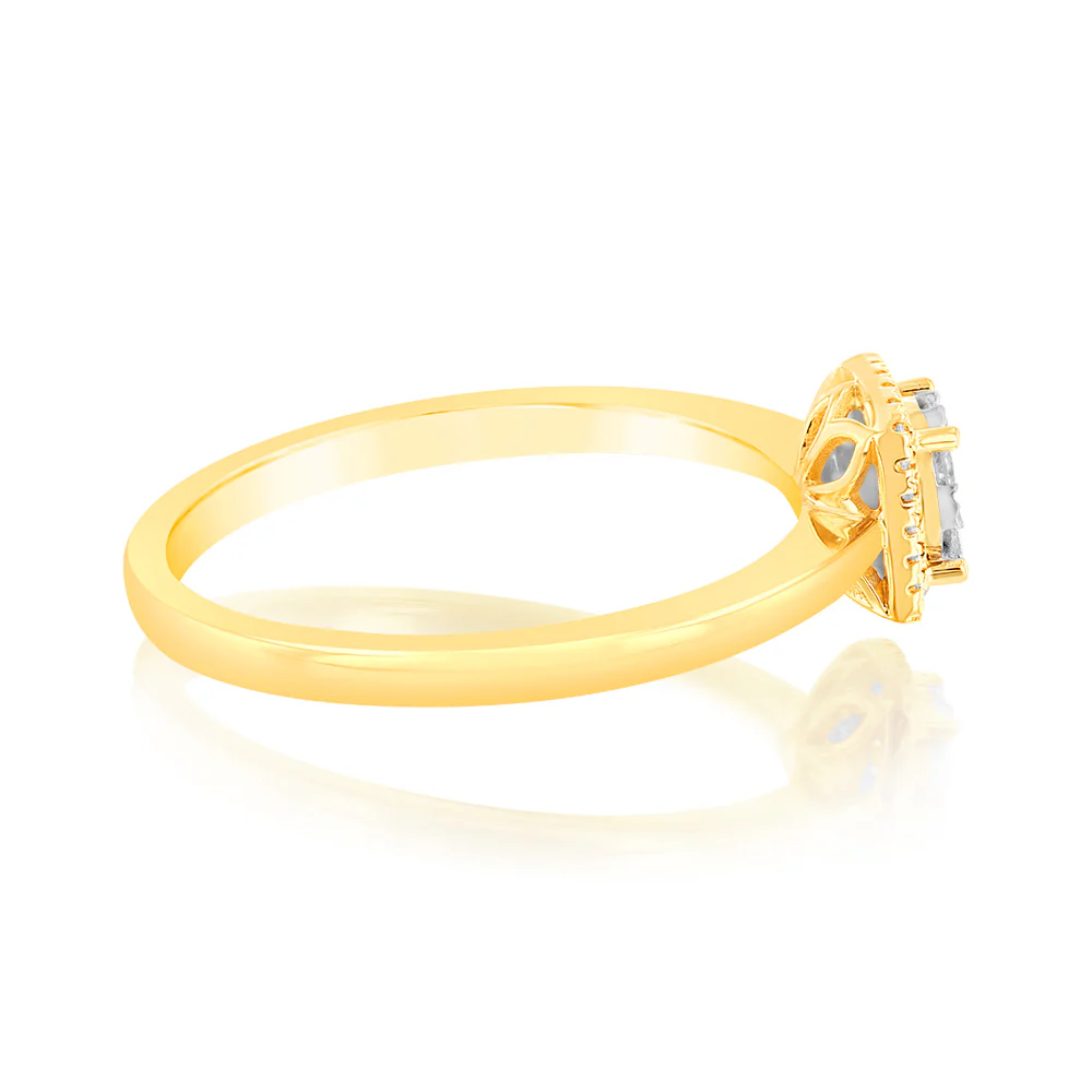 9ct Yellow Gold 1/6 Carat Diamond Cluster Halo Ring - Image 2