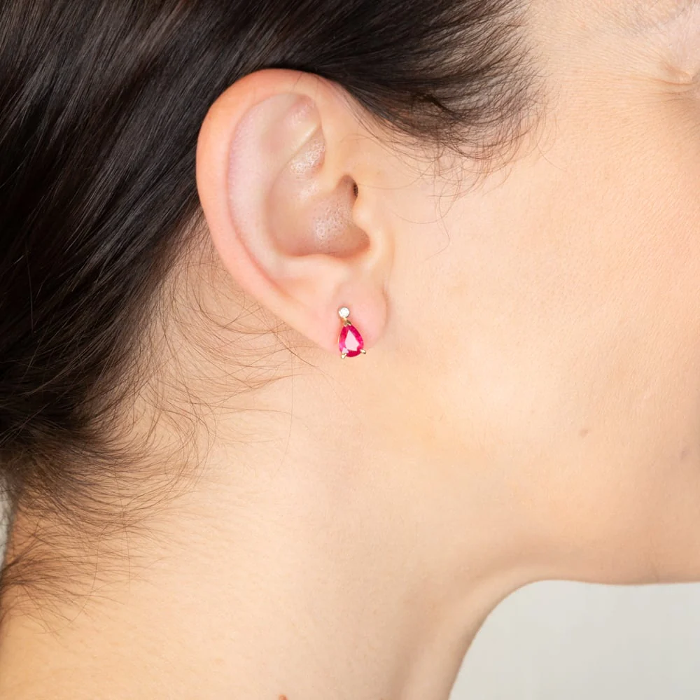 9ct Yellow Gold 1.68ct Natural Enhanced Ruby and Diamond Studs - Image 2