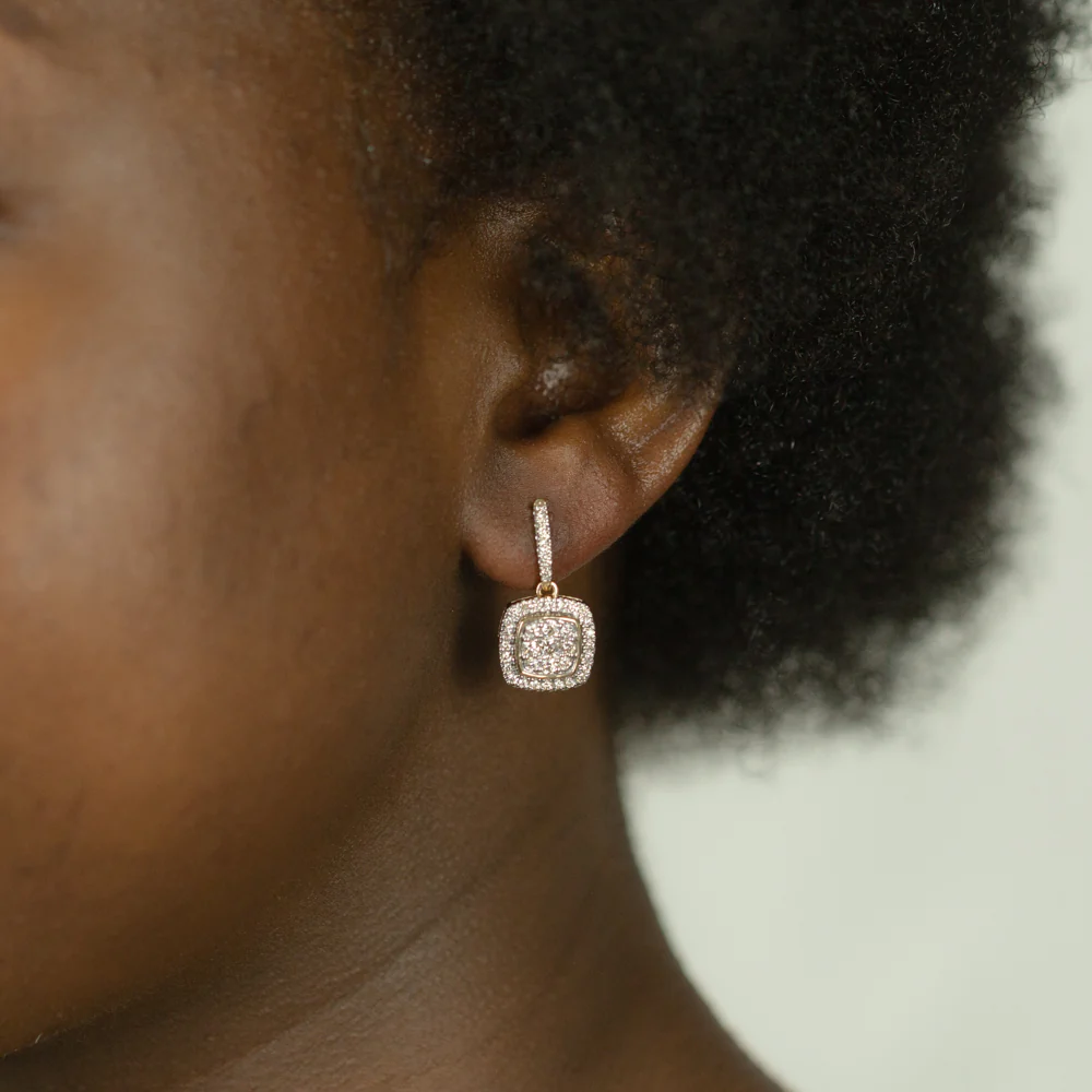 9ct Yellow Gold 1 Carat Diamond Drop Earrings with 78 Diamonds - Image 3