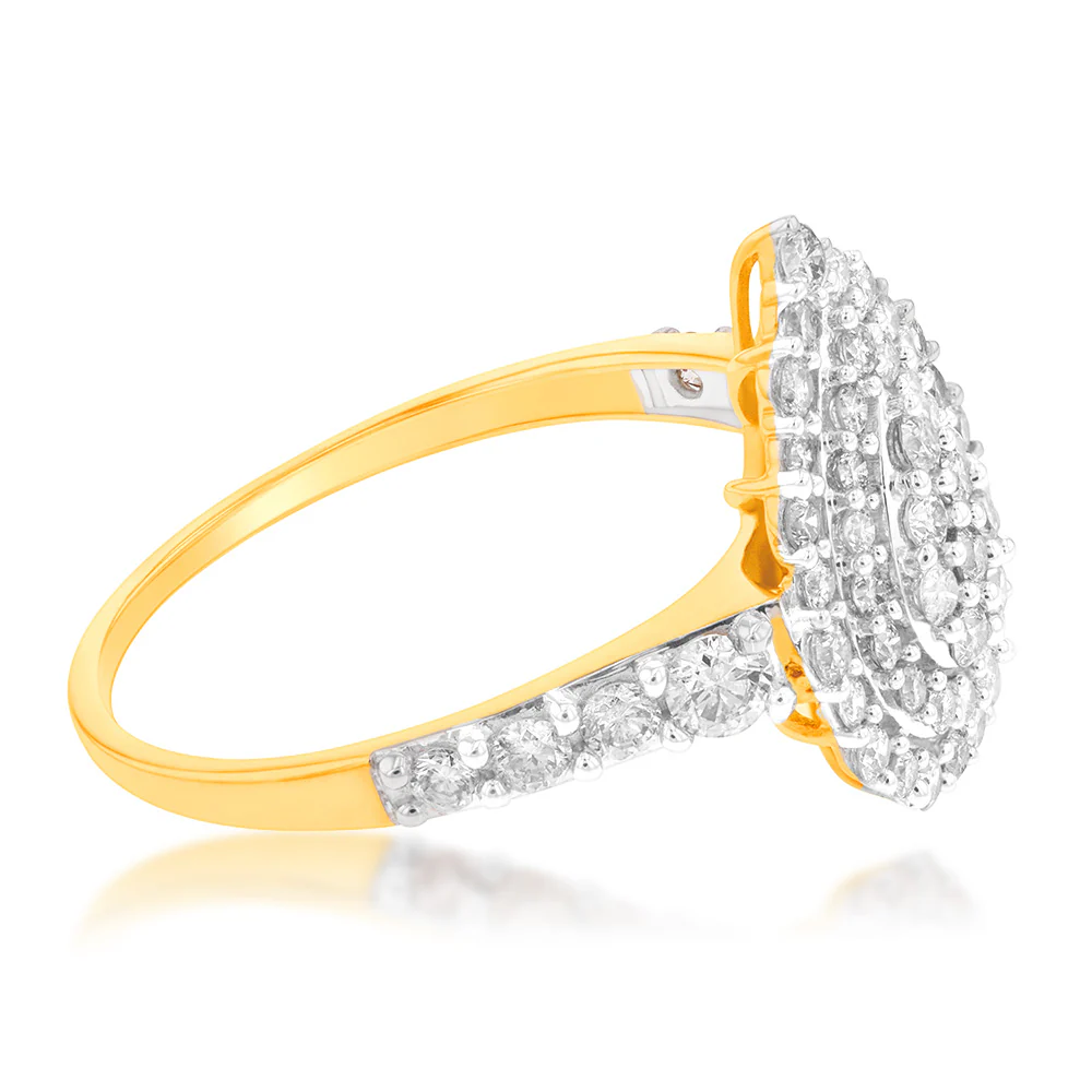 9ct Yellow Gold 1 Carat Diamond Pear Shape Cluster Ring - Image 2