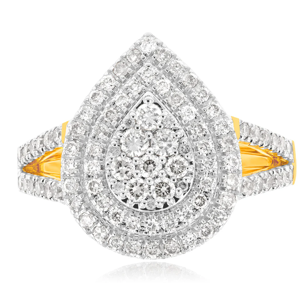 9ct Yellow Gold 1 Carat Diamond Pear Shape Cluster Ring - Image 2