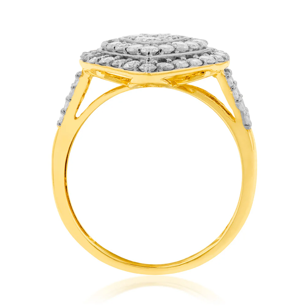 9ct Yellow Gold 1 Carat Diamond Pear Shape Cluster Ring - Image 2