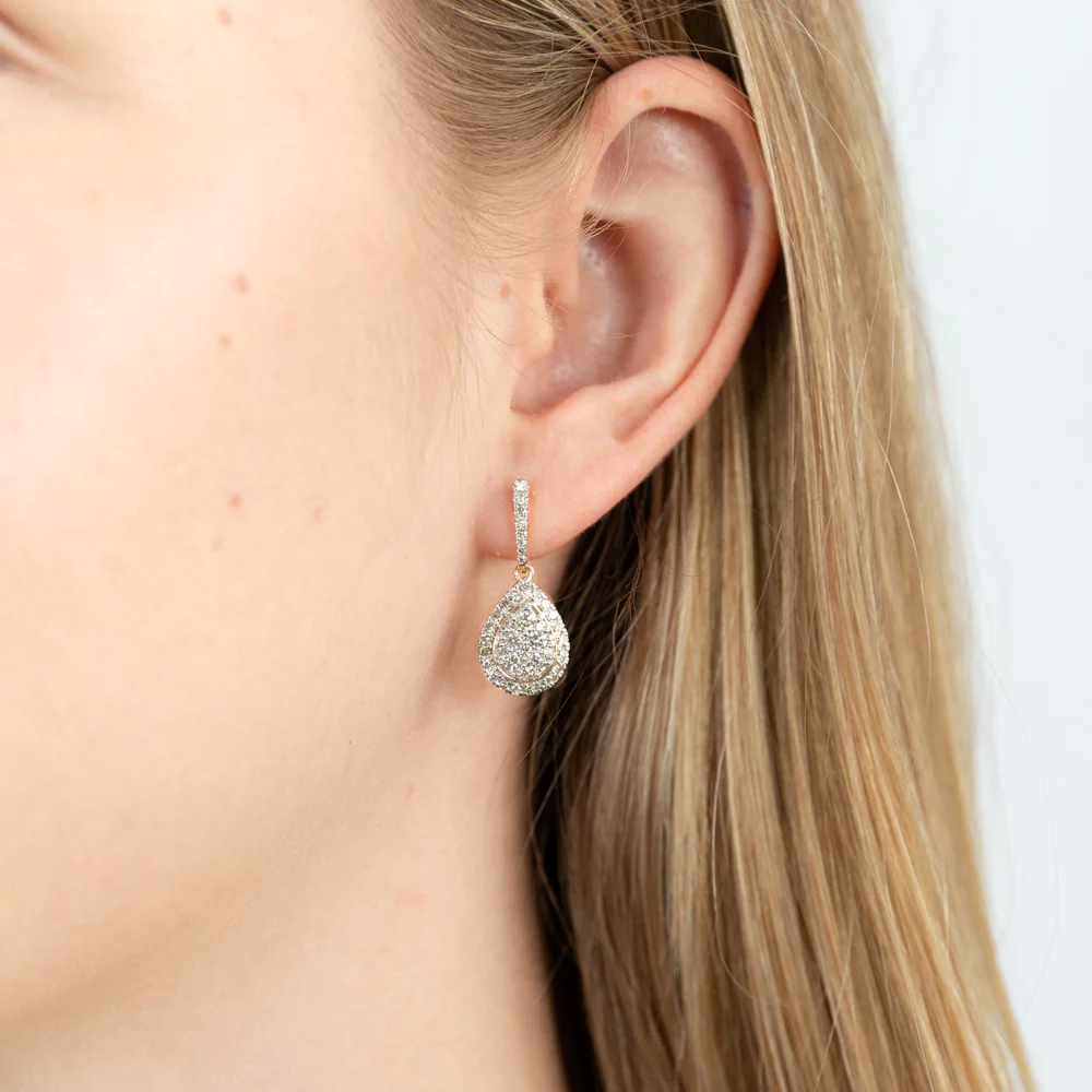 9ct Yellow Gold 1 Carat Diamond Pear Shape Drop Earrings - Image 4