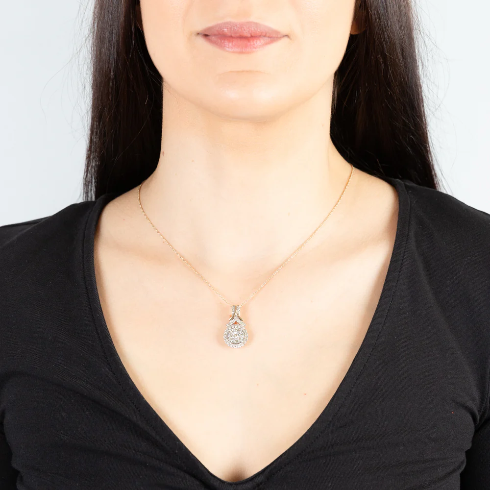 9ct Yellow Gold 1 Carat Diamond Pendant with 43 Diamonds On 45cm Chain - Image 2