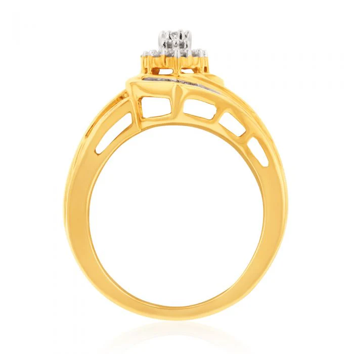 9ct Yellow Gold 1 Carat Diamond Ring Set with 63 Diamonds - Image 2