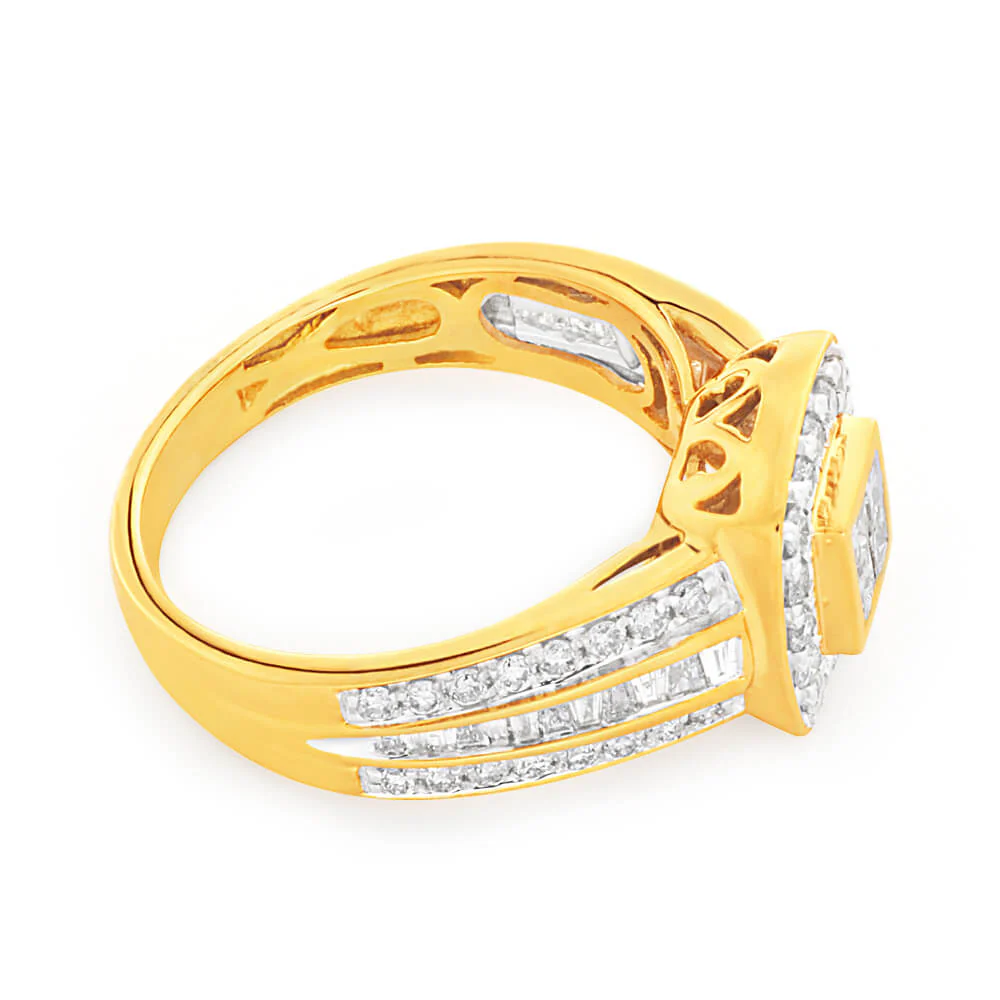 9ct Yellow Gold 1 Carat Diamond Ring Set with 76 Stunning  Diamonds - Image 2