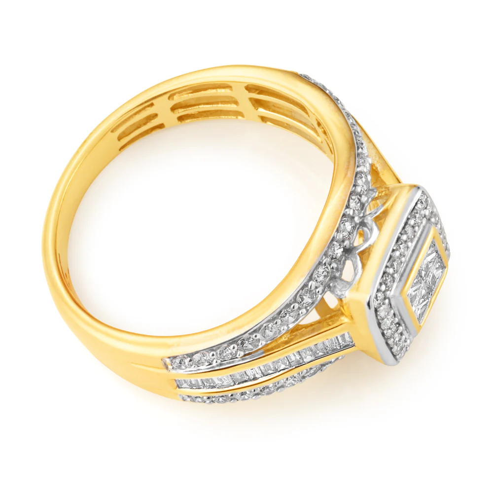 9ct Yellow Gold 1 Carat Diamond Ring Set With 86  Diamonds - Image 2