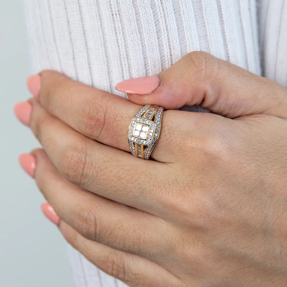 9ct Yellow Gold 1 Carat Diamond Ring Set With 86  Diamonds - Image 3