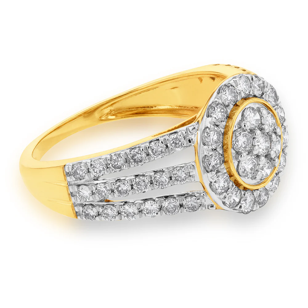 9ct Yellow Gold 1 Carat Diamond Round Shape Cluster Ring - Image 2