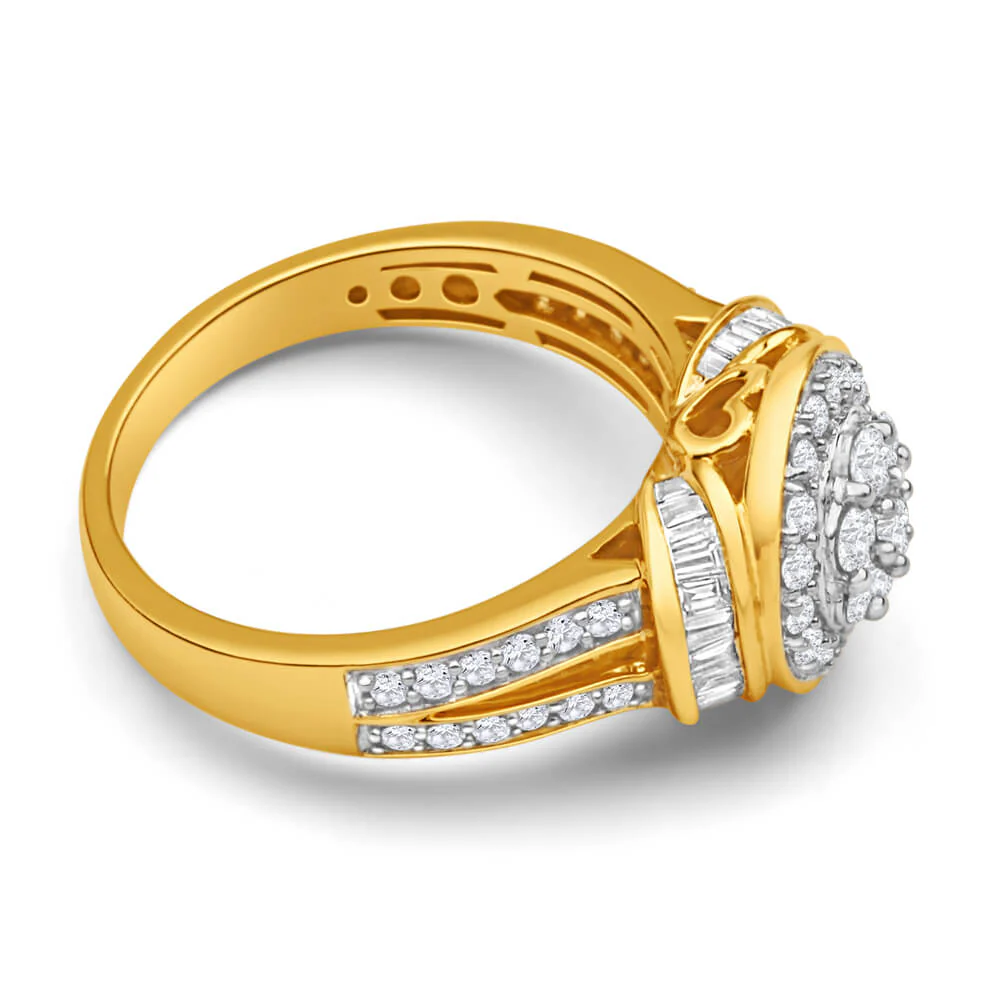 9ct Yellow Gold 1 Carat Diamond Set Cluster Ring - Image 2