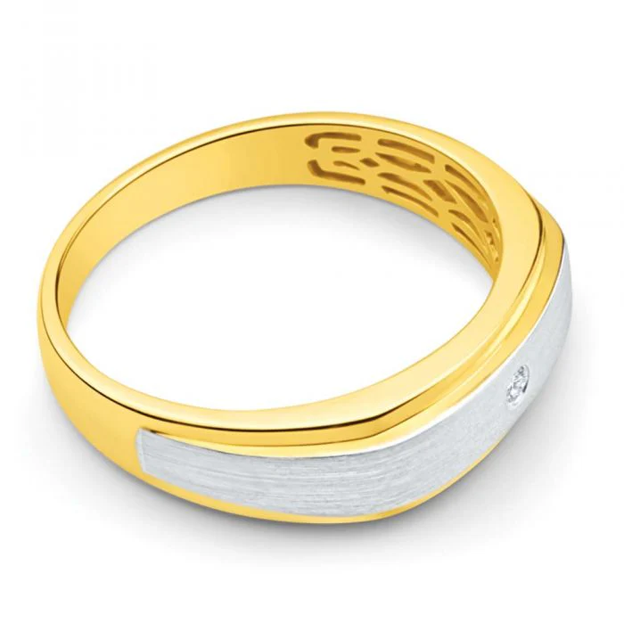 9ct Yellow Gold 1 Diamond Mens Ring with White Gold Rhodium - Image 3