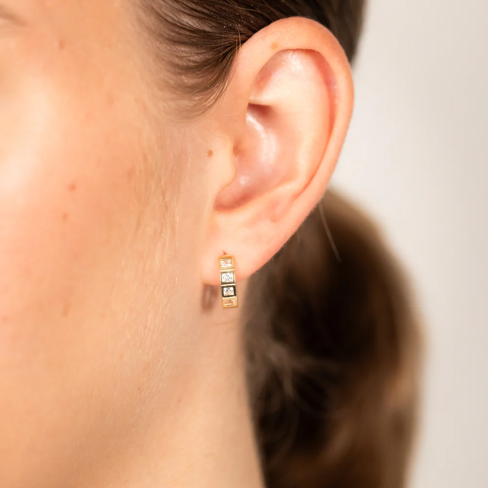 9ct Yellow Gold 10mm Cubic Zirconia Huggie Earrings - Image 2