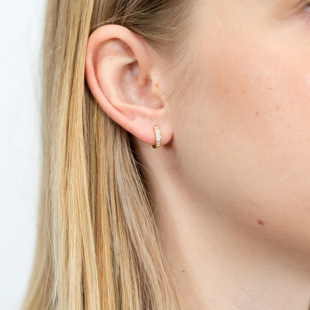9ct Yellow Gold 10mm Zirconia Huggie Earrings - Image 2