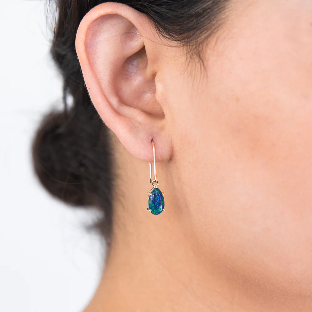 9ct Yellow Gold 10x7mm Triplet Opal Hook Drop Earrings - Image 2